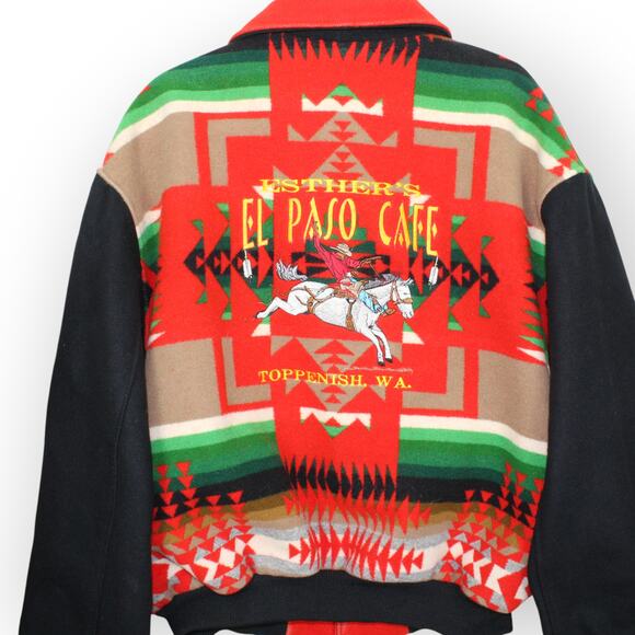 XXL Southwest Varsity Bomber Jacket Aztec Tribal Esther ElPasoCafe Toppenish - Picture 10 of 16